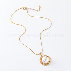 3Pcs European Stainless Steel Pave Imitation Pearl Half Round Pendant Necklaces for Women&nbsp;KD4054