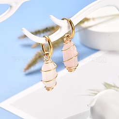 Copper Wire Wrapped Natural Rose Quartz Dangle Earrings for Women&nbsp;EJEW-JE04628-01