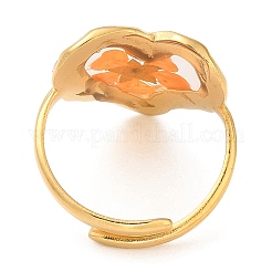 Ion Plating(IP) Heart Epoxy Resin with Dry Flower Adjustable Rings&nbsp;RJEW-G304-01G