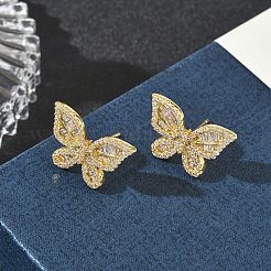 Brass & Clear Cubic Zirconia Stud Earrings&nbsp;KK-CBA36A2-11G