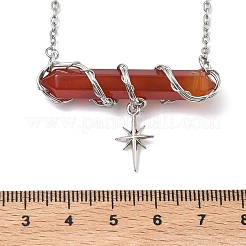Natural & Synthetic Mixed Stone Faceted Pointed Bullet Wire Wrapped with Star Pendant Brass Cable Chain Necklaces&nbsp;NJEW-P351-01P