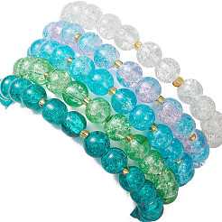 5Pcs 5 Color Spray Painted Crackle Glass Beads Stretch Bracelets for Men Women&nbsp;BJEW-MZ00202