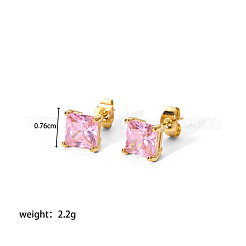 Fashionable 304 Stainless Steel Cubic Zirconia Square Stud Earrings&nbsp;LS-CG9593-2