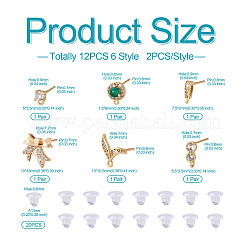 12Pcs 6 Style Brass Micro Pave Cubic Zirconia Stud Earring Findings&nbsp;KK-FW0001-10
