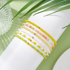 6Pcs Glass Seed & Brass Beaded Stretch Bracelets Set&nbsp;BJEW-JB09538-04