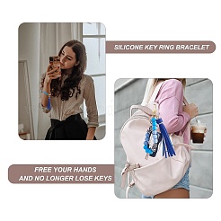 Silicone Round Beaded Keychain with Imitation Leather Tassel&nbsp;KEYC-SW00005-02