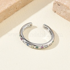Brass Micro Pave Cubic Zirconia Cuff Open Rings&nbsp;RJEW-Z145-08P
