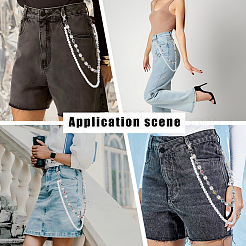1Pc Round White Plastic Pearl Beaded Alloy Colorful Rhinestone Flower Double Layer Chain Belts for Pants&nbsp;AJEW-GF0012-67