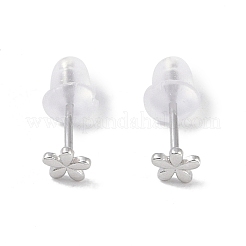Anti-Tarnish Rhodium Plated 999 Fine Silver Flower Stud Earrings for Women&nbsp;EJEW-S215-02P