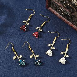 3 Pairs 3 Colors Brass Flower Dangle Earrings&nbsp;EJEW-YW00003