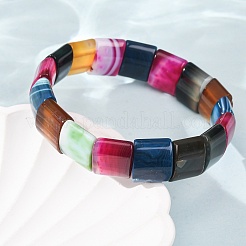 Square Natural Banded Agate(Dyed & Heated) Beaded Stretch Bracelets for Women Men&nbsp;GG-CBA9ACE-B18