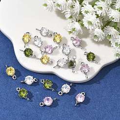 SHEGRACE Brass Pave Cubic Zirconia Flat Round Connector Charms&nbsp;XGRQ2O494-435P