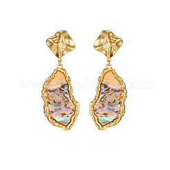 304 Stainless Steel & Natural Shell Dangle Stud Earrings&nbsp;WGCEF5D-02