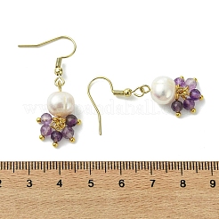 Natural Amethyst & Natural Cultured Freshwater Pearl Beads Dangle Earrings&nbsp;EJEW-JE06984-01
