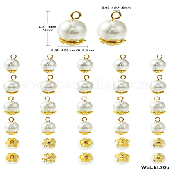 50Pcs 5 Styles Grade A Rainbow Plated Shell Pearl Round Charms&nbsp;FIND-CJ0001-48