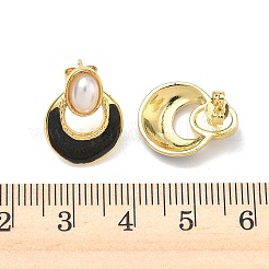 Oval with Flat Round Brass Enamel Stud Earrings&nbsp;EJEW-P341-02G