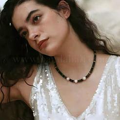 Natural Freshwater Pearl and Natural Indian Agate Rondelle Beaded Necklaces with 304 Stainless Steel End Chains&nbsp;PJ7796