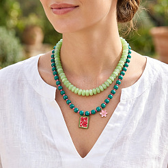 Alloy Enamel Resin Rectangle with Flower Pendant Double Layer Necklaces for Women&nbsp;WGCD407-01
