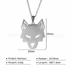 304 Stainless Steel Hollow Wolf Head Pendant Necklaces for Men&nbsp;WG1E628-01