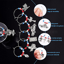 20Pcs 10 Styles National Flag & Dollar Bills & Eagle & Rose Alloy Dangle Wine Glass Charms with Glass Pearl&nbsp;AJEW-BC0003-15