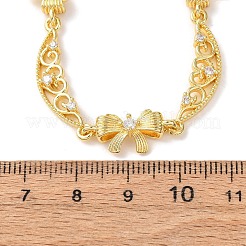 Brass Pave Clear Cubic Zirconia Bowknot and Hollow Moon Link Chain Necklaces&nbsp;NJEW-D348-02G