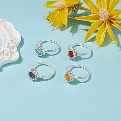 4Pcs 4 Style Natural & Synthetic Mixed Gemstone Round Finger Rings Set&nbsp;RJEW-TA00057