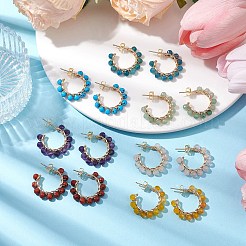 7Pairs 7 Styles Copper Wire Wrapped Gemstone Stud Earrings for Women&nbsp;EJEW-JE05842