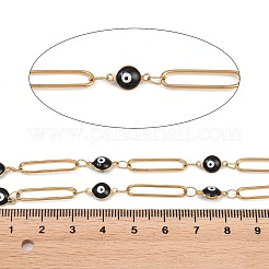 304 Stainless Steel Enamel Evil Eye & Long Oval Link Chains&nbsp;CHS-K021-12G-03
