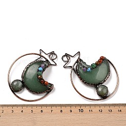Natural Green Aventurine Brass Star Moon Big Pendants&nbsp;G-H316-01R-04