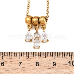 304 Stainless Steel Pave Clear Cubic Zirconia 3 Teardrop Pendant Necklaces for Women&nbsp;SA-CBABBA6-01G