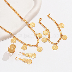 Vintage Brass Coin Charms Bracelets & Earrings & Necklaces & Rings Sets for Women&nbsp;HG3630