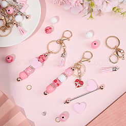 Valentine's Day DIY Alloy Enamel & Wood Beadable Bar Keychain Making Kit&nbsp;DIY-SC0025-94