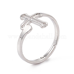 Non-Tarnish 201 Stainless Steel Hollow Out Cross Adjustable Ring for Women&nbsp;RJEW-K238-06P