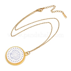 Ocean Theme Alloy Acrylic Shell Shape Pendant 201 Stainless Steel Cable Chain Necklaces for Women&nbsp;NJEW-F369-01C