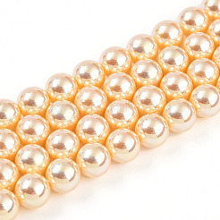 UV Plating Pearlized Glass Pearl Beads Strands&nbsp;GLAA-F128-01B-T6