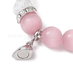 2Pcs 10mm Round Blue Cat Eye & Pink Cat Eye & Faceted Glass Beaded Stretch Bracelet Sets for Lover&nbsp;BJEW-JB10325-01