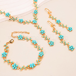 Vintage Brass Floral Necklaces & Bracelets & Earrings Sets for Women&nbsp;RC4234