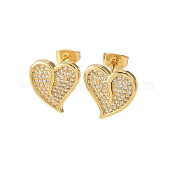 Heart Brass Micro Pave Cubic Zirconia Stud Earrings&nbsp;EJEW-B153-19G-02