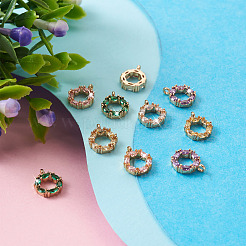 10Pcs 5 Colors Brass Micro Pave Cubic Zirconia Charms&nbsp;KK-PJ0001-23