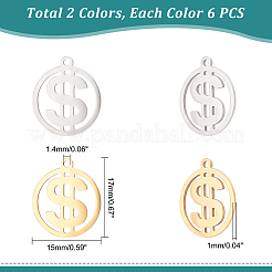 12Pcs 2 Colors 201 Stainless Steel Pendants&nbsp;STAS-UN0033-97