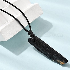 Raw Rough Natural Black Tourmaline Nuggets Pendant Adjustable Waxed Cord Necklaces for Women Men&nbsp;GG-CBA7610-12