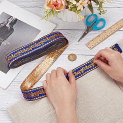 Ethnic Style Polyester Jacquard Leaf Ribbons&nbsp;SRIB-WH0011-198A