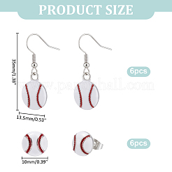 6 Pairs 2 Styles Alloy Baseball Stud Earring & Dangle Earring Sets&nbsp;EJEW-ME0001-18