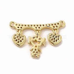 Rack Plating Brass Micro Pave Clear Cubic Zirconia Heart Connector Charms&nbsp;KK-G456-01G-02