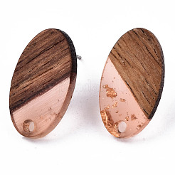 Transparent Resin & Walnut Wood Stud Earring Findings&nbsp;MAK-N032-005A-F04