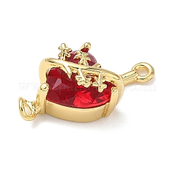Brass with Glass Dark Red Sacred Heart Connector Charms&nbsp;KK-L253-27G-05