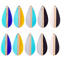 10Pcs 5 Colors Transparent & Opaque Resin & Wood Pendants&nbsp;RESI-TA0004-65