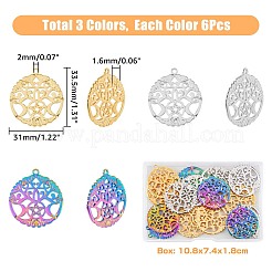 18Pcs 3 Colors 304 Stainless Steel Pendants&nbsp;STAS-DC0011-73