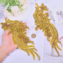 Flower & Leaf Glass Rhinestone Embroidery Cloth Sew on Appliques&nbsp;PATC-WH0008-131