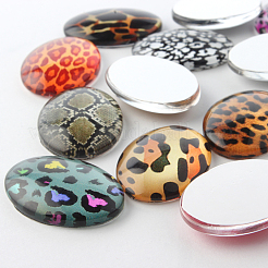 Leopard Print Theme Ornaments Decorations Glass Oval Flatback Cabochons&nbsp;GGLA-A003-18x25-GG